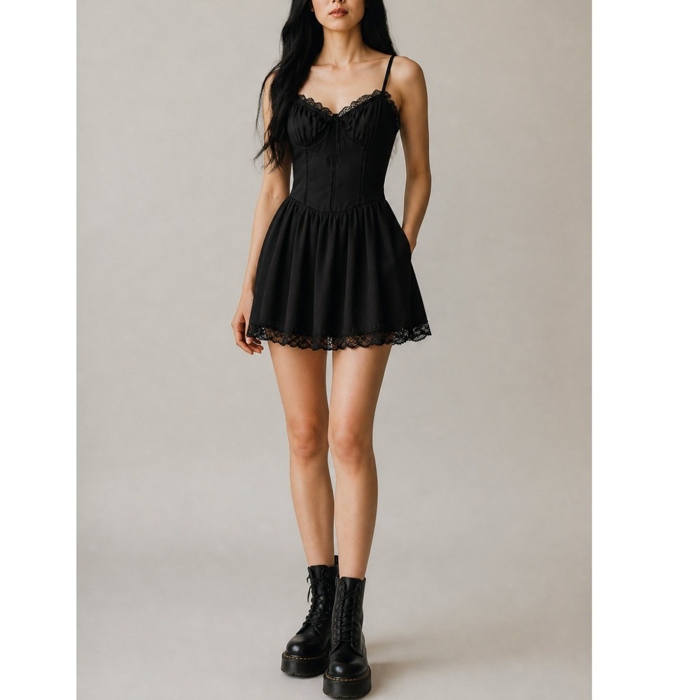 Thirty Thirty Coquette Goth Lace Trim Babydoll Dress in Black Size Small